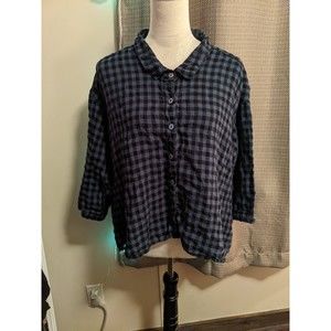 Womens the Oph.ilus button up linen plaid shirt - made in USA!!- size small